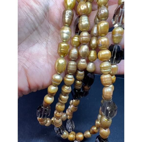 NEW smoky quartz and pearl multi strand necklace with sterling silver clasp - Picture 14 of 16